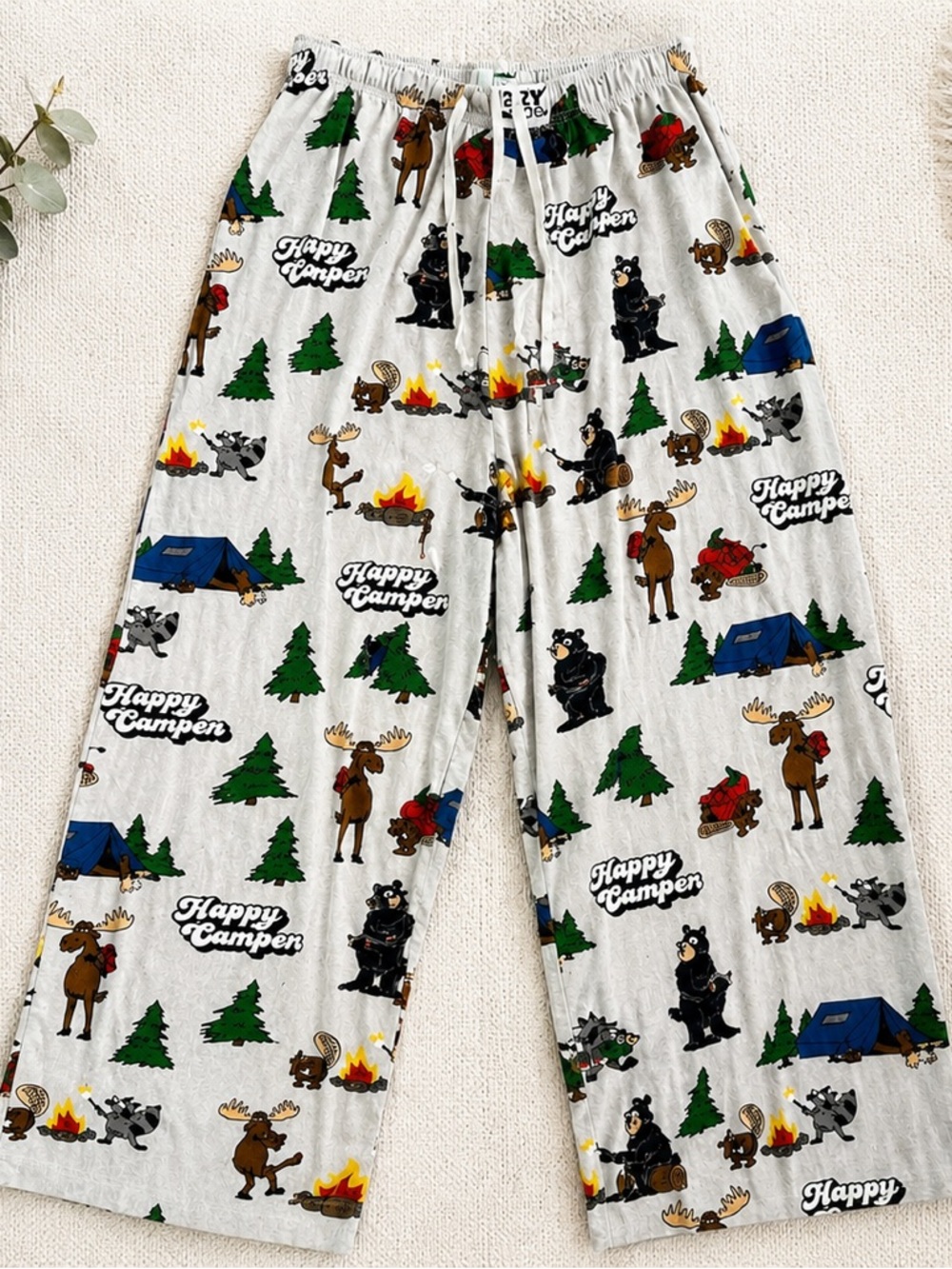 Lazy One Happy Camper Pajama Pants Medium Camping Bear Moose Lounge Sleep Pants